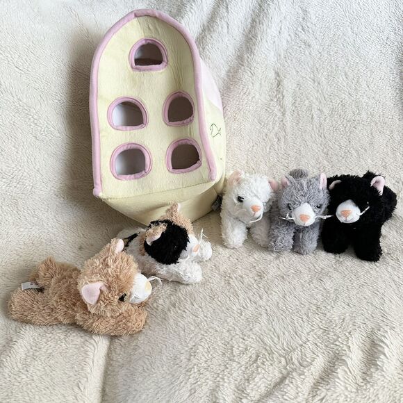 Unipak Cat Carrier House With 5 Kittens Plush Toy Set 11 Inch Yellow Pink - Picture 2 of 7